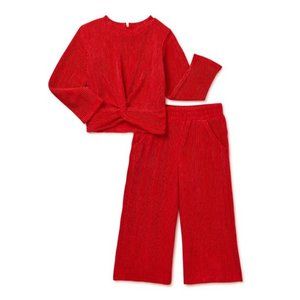 Wonder Nation Baby and Toddler Girl Holiday Top and Pants, 2 Piece Set